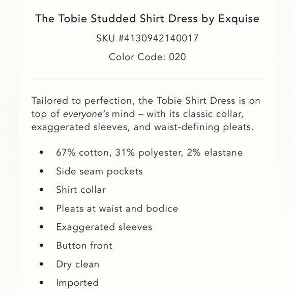 Anthropologie x Exquise The Tobie Studded Shirt Dress Size Small NWT - Picture 5 of 16